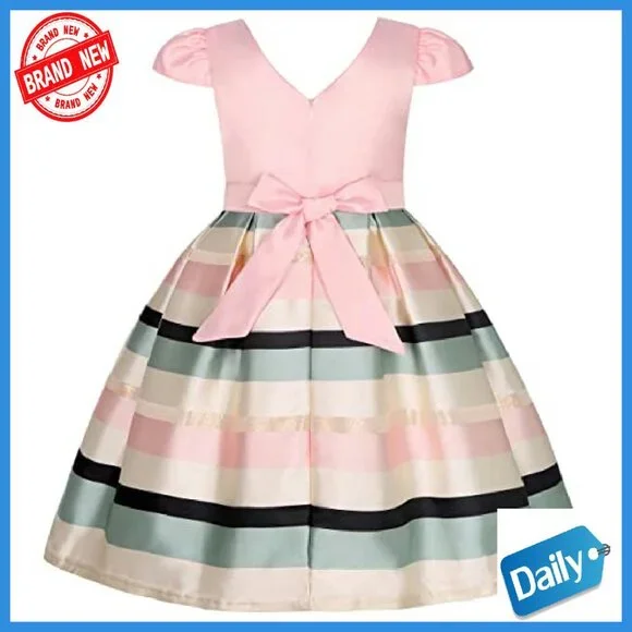 Girls Princess Bow Dress Sleeveless Knee Length Party Formal Occasion - Picture 3 of 7